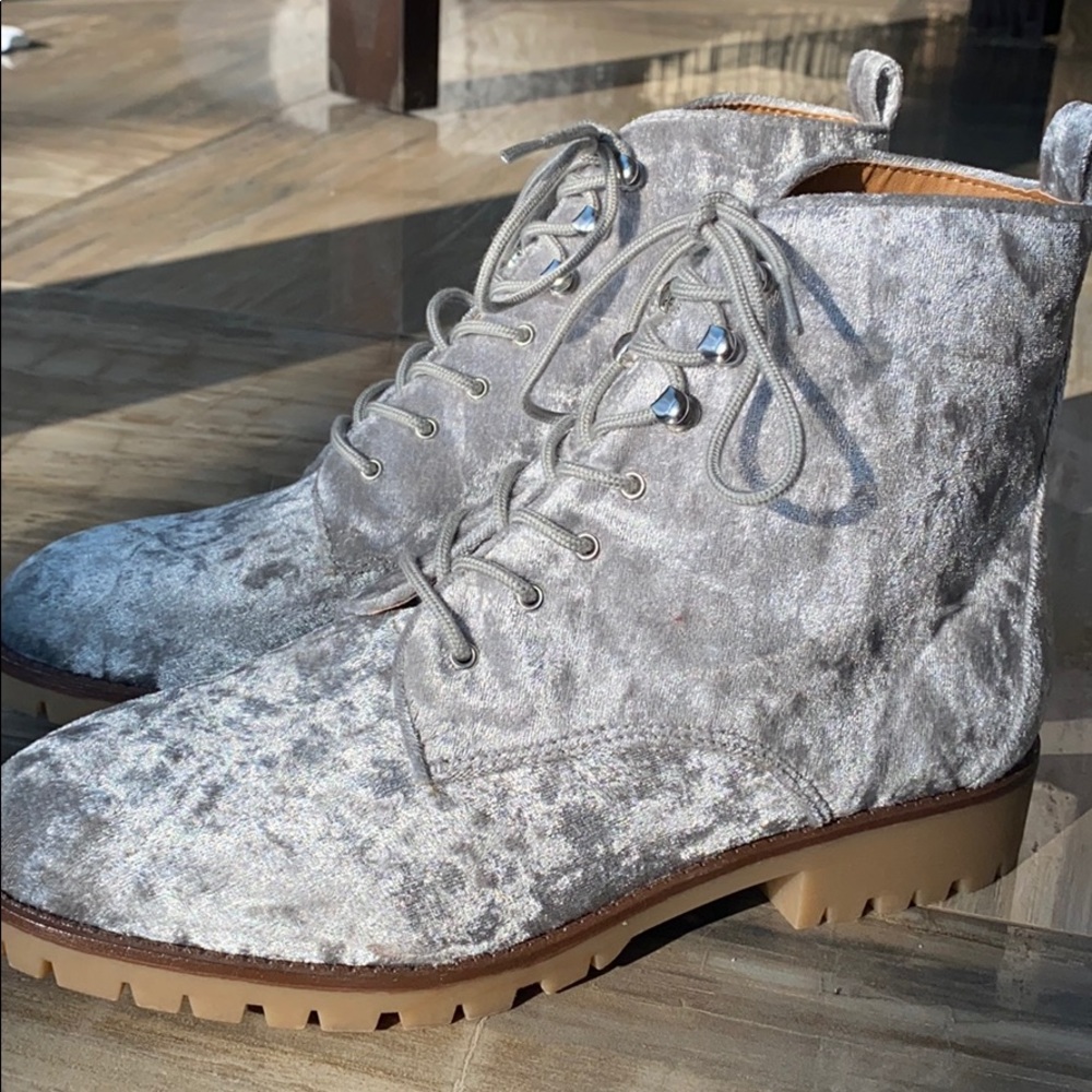 Silver velveteen short booties